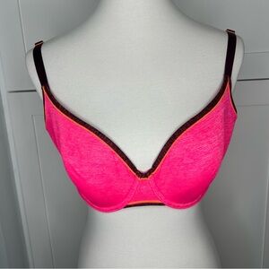 Victoria's Secret 36DD Lined Balconet Bra Hot Pink Plum Purple Trim Straps